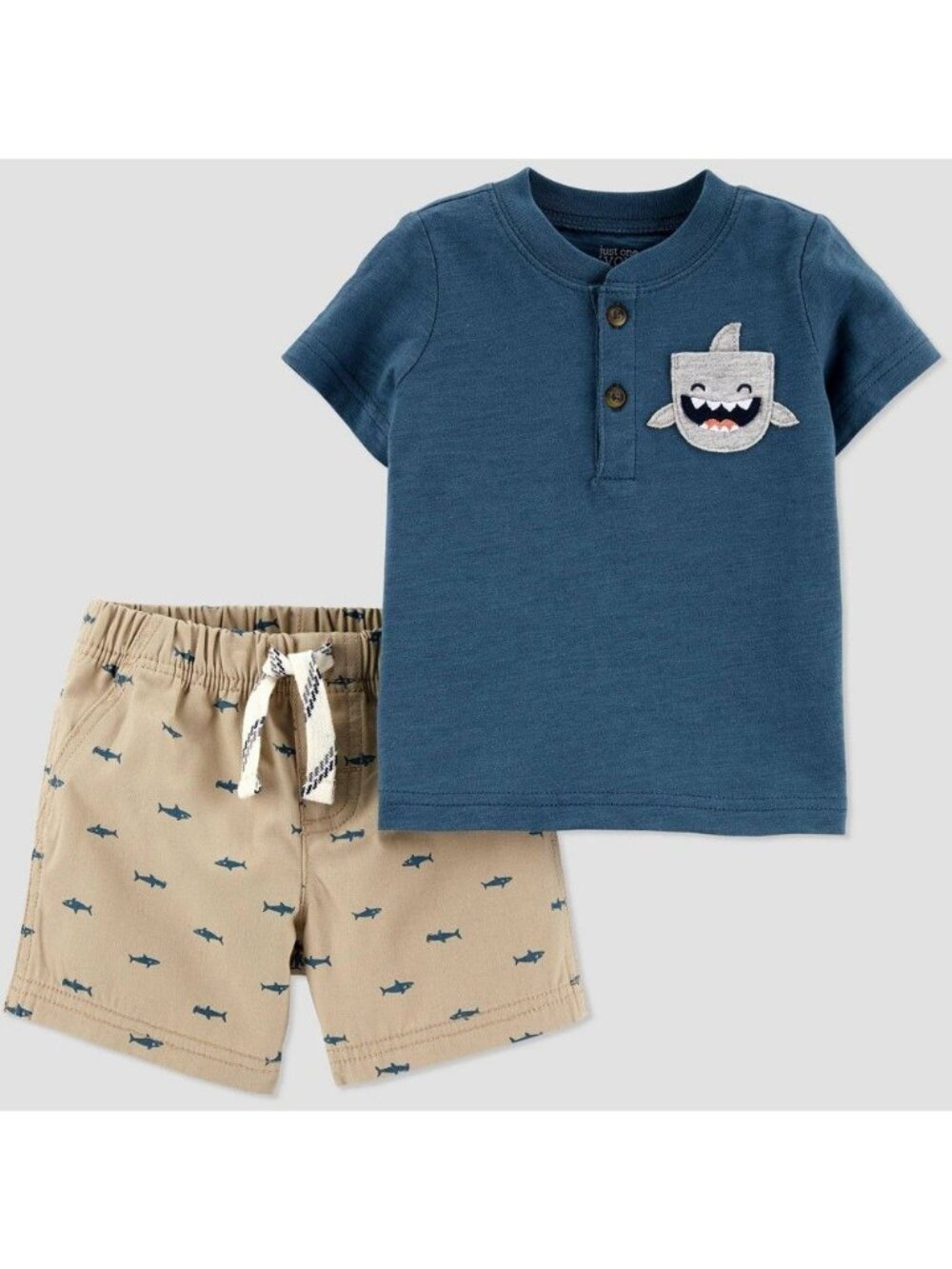 Baby Shark-Themed 2-Piece Outfit By Carters NB Size Blue Top With Shark Pocket &